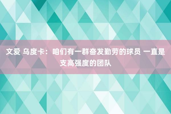 文爱 乌度卡：咱们有一群奋发勤劳的球员 一直是支高强度的团队