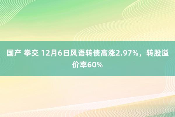 国产 拳交 12月6日风语转债高涨2.97%，转股溢价率60%