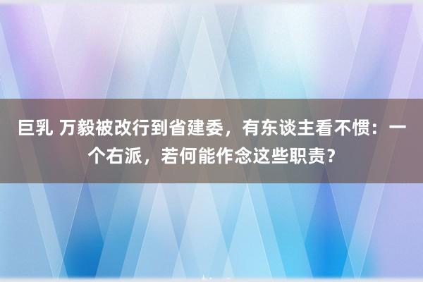 巨乳 万毅被改行到省建委，有东谈主看不惯：一个右派，若何能作念这些职责？