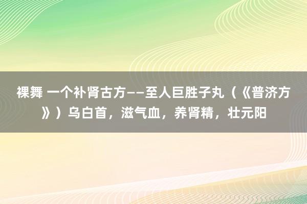 裸舞 一个补肾古方——至人巨胜子丸（《普济方》）乌白首，滋气血，养肾精，壮元阳